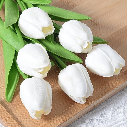 5 Stück Künstliche Blumen Tulpen,Tulpen-Kunstblumen Tulpen künstlich mit realistischem Touch,Kunstblumen Deko für Hochzeitsdekoration Tischdekoration Heim-Deko Zuhause Raumdekoration Party DIY,Weiß von Wambere