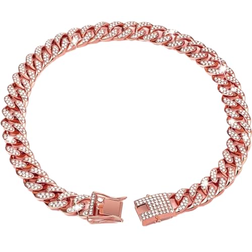 Hundekette Diamant Kubanische Halsbänder Hundekette Haustierhalsband mit Diamanten,Verstellbarer Hundehalsband aus Legierung mit Schloss,für kleine mittelgroße große Hunde Katzen,Roségold,40cm von Wambere