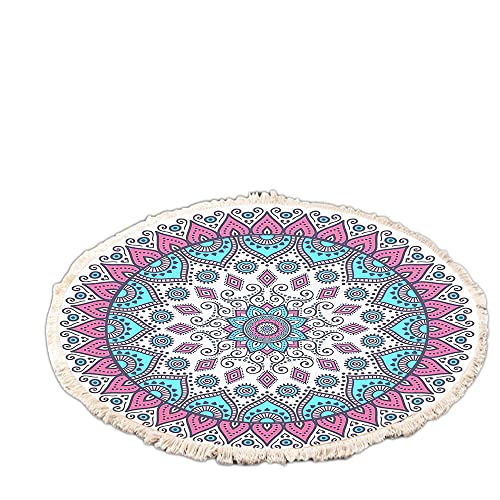 Runden Teppiche,Vintage Boho Baumwolle Teppiche Mandala Muster Waschbar Handgewebte Böhmische Runder Teppich mit Quasten für Schlafzimmer Flur Wohnzimmer Couchtisch Fußmatten 60cm,Blumen 22# von Wambere