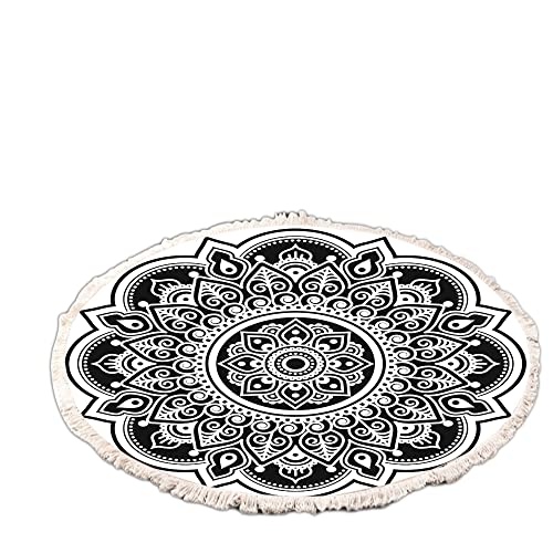 Runden Teppiche,Vintage Boho Baumwolle Teppiche Mandala Muster Waschbar Handgewebte Böhmische Runder Teppich mit Quasten für Schlafzimmer Flur Wohnzimmer Couchtisch Fußmatten 80cm,Blumen 21# von Wambere