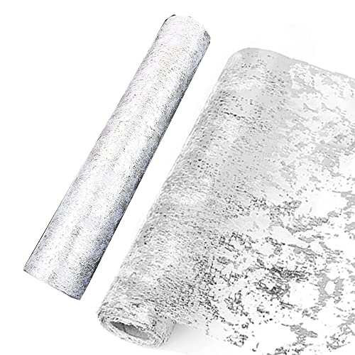 Tischläufer, Tischband mit Beschicht in glänzend Silber,28cm x 5m Tischläufer Glänzend Silber Tischband Tüllband Polyester Tischdekoration für Party Hochzeit Weihnachten Kommunion Festfeier usw. von Wambere