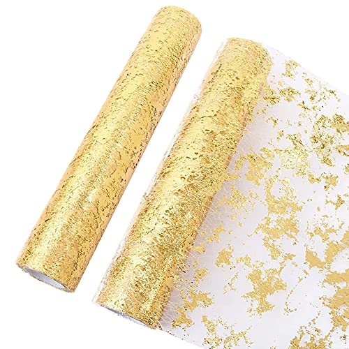 Tischläufer, Tischband mit Beschicht in glänzend golden,28cm x 15m Tischläufer Glänzend Gold Tischband Tüllband Polyester Tischdekoration für Party Hochzeit Weihnachten Kommunion Festfeier usw. von Wambere