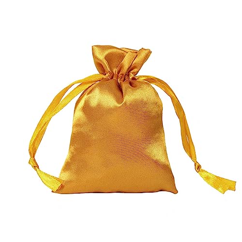 Wambere 10 Stück Satintasche,Säckchen mit Kordelzug Kleine Stoffbeute Kordelzug Geschenk Tasche Schmuck Süßigkeiten Beutel Hochzeit Gunst Tasche für Geschenkverpackung,10 × 15 cm,Gold von Wambere