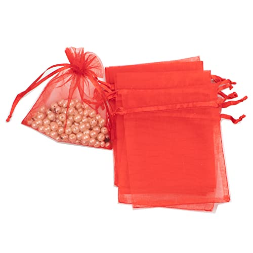 Wambere 100 Stück Organzabeutel Organzasäckchen Geschenkbeutel Kordelzugtaschen Geschenktasche Süßigkeitentüten Schmuckbeutel für Hochzeit Geburtstag Festivalparty Geschenkverpackung,Rot,17x23cm von Wambere