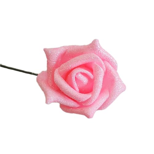 Wambere 12 Stück Glitzernde künstliche Rose,Einzelner Stiel als Geschenk Rosen für Hochzeitssträuße Brautstrauß Valentinsstrauß Jubiläen Geburtstag Partys Hotels Büro-Dekoration,Rosa von Wambere