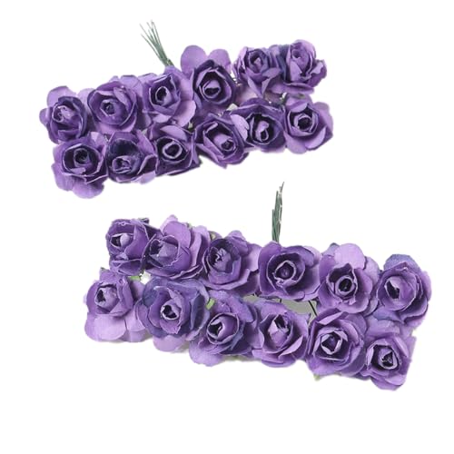 Wambere 12 Stück Kleine Künstliche Rosen aus Papier,Deko Blumen Fake Rosen mit Stielen DIY Rosenköpfe Künstlich für Hochzeit Party Valentine's Day Hochzeitsfeier Zuhause Dekoration,Lila von Wambere