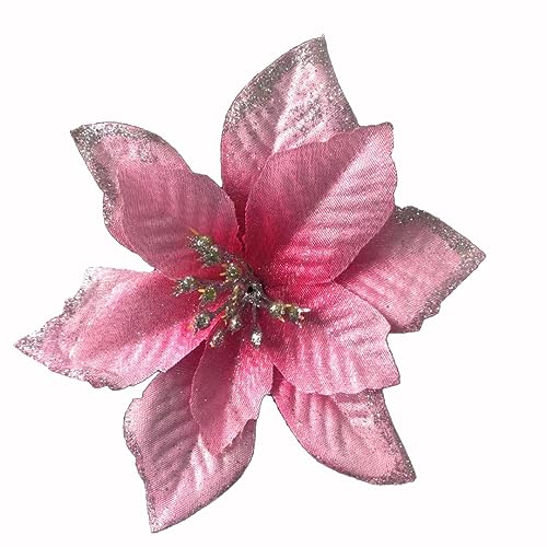 Wambere 12 Stücke Weihnachten Blumen,Glitzernde Weihnachtsblumen Künstliche Weihnachtssterne Blumen Weihnachtsbaumschmuck für Weihnachtsbaum Neujahr Ornamente Weihnachtsdekoration,Rosa von Wambere