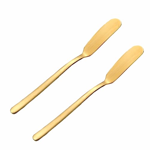 Wambere 2 Stück 16,5 cm × 1,8 cm Edelstahl Buttermesser Buttermesser mit langem Griff Tafelmesser käsemesser-Set Käsemesser Frühstücksmesser Messer Butter Knife,für Käse Torten Brot Dessert,Gold von Wambere