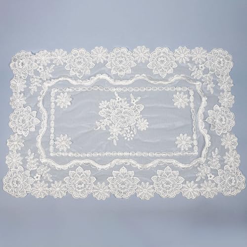 Wambere 2 Stück 40x60cm Tischsets Blume Bestickte Tischsets Spitzenstickerei Tischsets Vintage Spitzendeckchen Placemat Tischmatte Untersetzer Tischdekoration für Küche Esszimmer Bankett,Weiß von Wambere