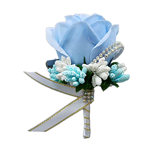 Wambere 2 Stück Hochzeit Boutonniere Blumen,Boutonniere,Hochzeit Zubehör Künstliche RosenAnsteckblume Bräutigam Hochzeitsanstecker mit Clip für Braut Brautjungfer Gäste Herren Damen Party,Blau von Wambere