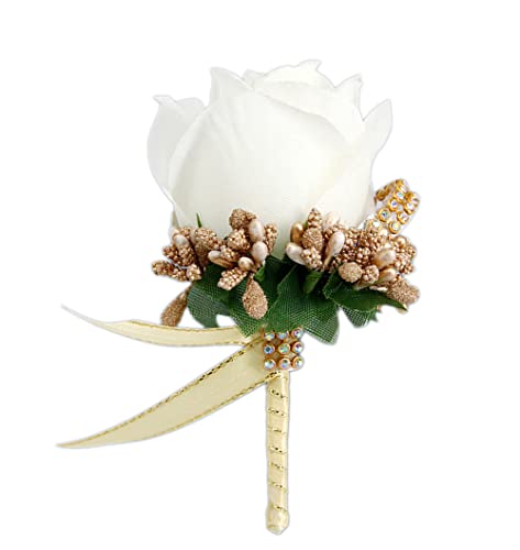 Wambere 2 Stück Hochzeit Boutonniere Blumen,Boutonniere,Hochzeit Zubehör Künstliche RosenAnsteckblume Bräutigam Hochzeitsanstecker mit Clip für Braut Brautjungfer Gäste Herren Damen Party,Gold von Wambere