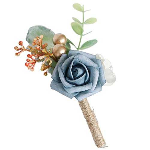 Wambere 2 Stück RosenAnsteckblume,Boutonniere,Hochzeit Boutonniere Blumen,Hochzeit Zubehör Künstliche RosenAnsteckblume Bräutigam Hochzeitsanstecker für Braut Brautjungfer Gäste Herren Damen,Blau von Wambere