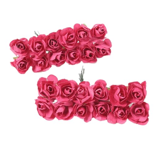 Wambere 24 Stück Kleine Künstliche Rosen aus Papier,Deko Blumen Fake Rosen mit Stielen DIY Rosenköpfe Künstlich für Hochzeit Party Valentine's Day Hochzeitsfeier Zuhause Dekoration,Rosenrot von Wambere