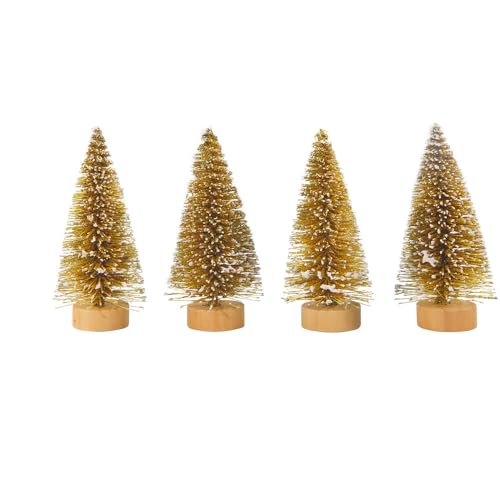 Wambere 4 Stück 4.5cm × 10.5cm Künstlicher Mini Weihnachtsbaum Miniatur Tannenbaum Desktop Dekorationen Winterdekorationen Christmas Ornaments Weihnachtsschmuck Weihnachtsdekorationen,Gold B von Wambere