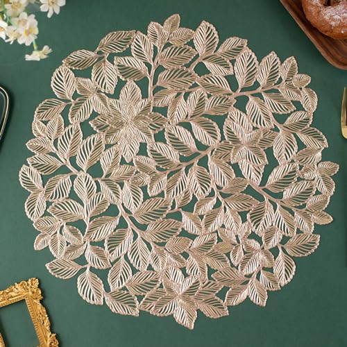 Wambere 4 Stück Durchmesser 38cm Rundes PVC Tischset Platzset Untersetzer Platzdeckchen Abwaschbar rutschfest Hitzebeständig Placemat Tischuntersetzer Tischdekoration für Küche Restaurant,Gold von Wambere