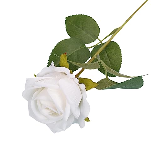 Wambere 5 Stück Rosen Künstliche Blumen,51 cm Single Long Stem Fake Rose Seide Braut Hochzeitsstrauß Realistische Blume RosenStrauß,für Hochzeitsdekoration Partydekoration Heimdekoration,Weiss von Wambere