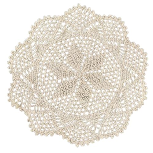 Wambere 6 Stück 30cm Tischsets Spitzendeckchen Handgefertigt Häkelspitze Tischsets Baumwolle Tischmatte Platzsets Rund Platzset Platzdeckchen Vintage Untersetzer Tischdekoration Heimdekoration,Beige von Wambere