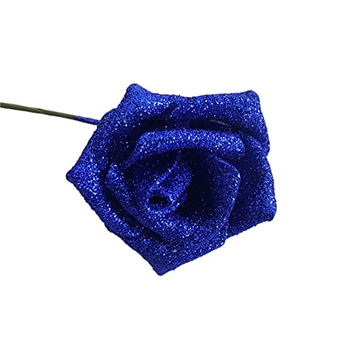 Wambere 6 Stück Glitzernde künstliche Rose,Einzelner Stiel als Geschenk Rosen für Hochzeitssträuße Brautstrauß Valentinsstrauß Jubiläen Geburtstag Partys Hotels Büro-Dekoration,Blau von Wambere