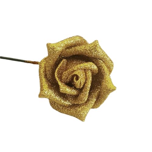 Wambere 6 Stück Glitzernde künstliche Rose,Einzelner Stiel als Geschenk Rosen für Hochzeitssträuße Brautstrauß Valentinsstrauß Jubiläen Geburtstag Partys Hotels Büro-Dekoration,Gold von Wambere