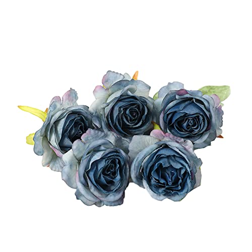 Wambere 6 Stück Künstliche Rosen Blumenköpfe Künstliche Rosen Streublumen Kunstblumen Pflanzen Deko Blütenköpfe Kunstblumen Köpfe Blumen Rosen für DIY Hochzeit Party Dekoration Handwerk,Blau von Wambere