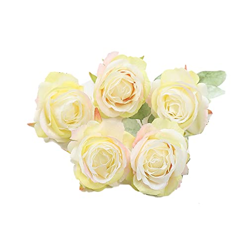 Wambere 6 Stück Künstliche Rosen Blumenköpfe Künstliche Rosen Streublumen Kunstblumen Pflanzen Deko Blütenköpfe Kunstblumen Köpfe Blumen Rosen für DIY Hochzeit Party Dekoration Handwerk,Gelb von Wambere