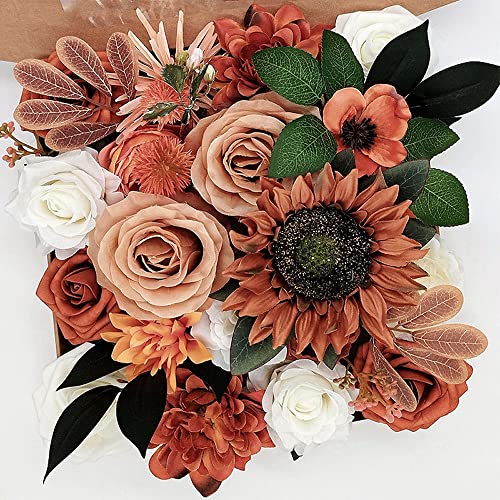 Wambere Artificial Flowers Fake Flowers Real Looking Roses Combo Box Set for Wedding Bridal Bouquet Centerpieces Arrangements Party Bridal Baby Shower Home Decorations,Blumensträuße,Rotbraun von Wambere