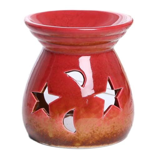 Wambere Duftlampe Keramik Räuchergefäß Aromalampe Teelichthalter Duftlampen Ornamente für Aromatherapiebrenner Aromabrenner Aromalampen für Schlafzimmer Wohnzimmer Heimdekoration,Rot von Wambere