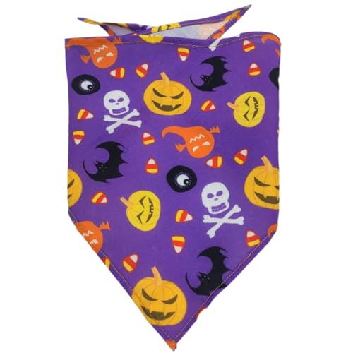 Wambere Halloween Hundehalstücher,40x30cm Dreieckige Hund Bandana Verstellbar Hundehalstuch Hundehalsband Mit Tuch fürKleine Mittelgroße Große Hunde Halloween-Hundekostüme (Kürbis, Totenkopf,Geist) von Wambere