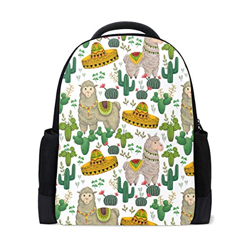 Blossom Kakteen Llama Reise Laptop Rucksack Schule Buch Tasche Alpaka Tier Causal Daypack Outdoor Business Wanderrucksäcke Camping Schultertaschen für Studenten Frauen Herren von Wamika