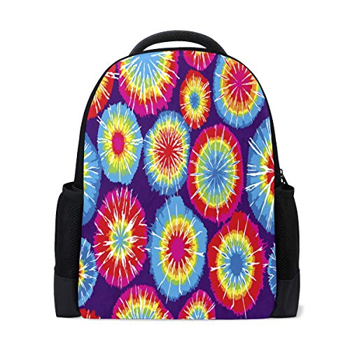 Bunte Batik-Rucksack, rund, für Reisen, Laptop, Schule, Bücher, Tasche, Abstrakter Regenbogen-Tagesrucksack, Outdoor, Business, Wandern, Camping, Schultertaschen für Studenten, Damen, Herren von Wamika