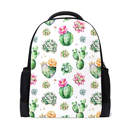 Bunte Kaktus Reise Laptop Rucksack Schule Buch Tasche Grün Sukkulenten Pflanzen Freizeitrucksack Outdoor Business Wanderrucksäcke Camping Schultertaschen für Studenten Frauen Herren von Wamika