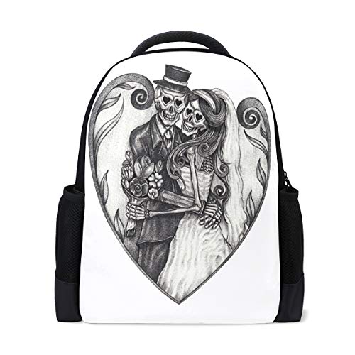 Day of The Dead Reiserucksack für Laptop, Schule, Buchtasche, Totenkopf, Rose, Blumen, lässiger Tagesrucksack, Outdoor, Business, Wanderrucksack, Camping, Schultertaschen für Studenten, Damen, Herren von Wamika