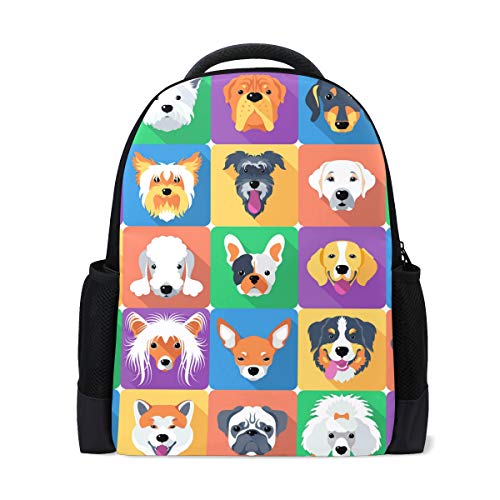 Dogs Icon Laptop-Rucksack für Schule, Buchtasche, Mops, Hund, Welpen, Tiere, für Outdoor, Business, Wandern, Rucksäcke für Studenten, Frauen, Herren von Wamika