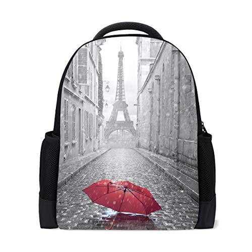 Eiffelturm roter Regenschirm Reise Laptop Rucksack Schule Buch Tasche Frankreich Street European City Causal Daypack Outdoor Business Wanderrucksäcke Camping Schultertaschen für Studenten Frauen Herren von Fender