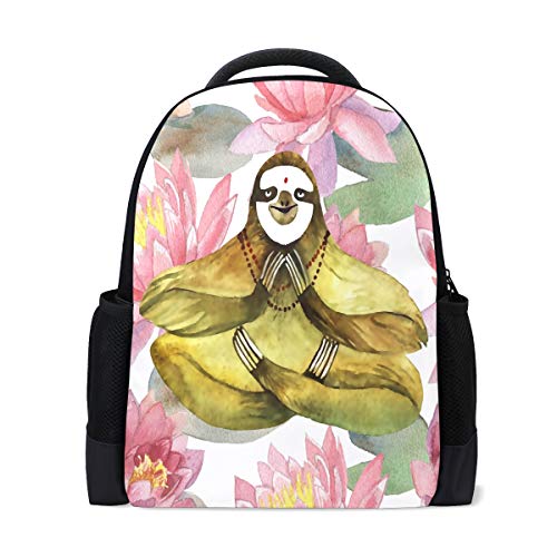 Faultier Yoga Handbemalt Reise Laptop Rucksack Schule Büchertasche Tierlilie Blume Freizeitrucksack Outdoor Business Wanderrucksäcke Camping Schultertaschen für Studenten Frauen Herren von Wamika