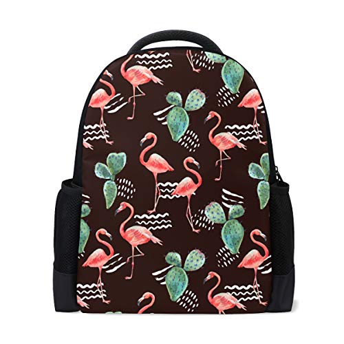 Flamingo Kaktus Reise Laptop Rucksack Schule Buch Tasche Tropische Blumen Sukkulent Causal Daypack Outdoor Business Wanderrucksäcke Camping Schultertaschen für Damen Herren von Wamika