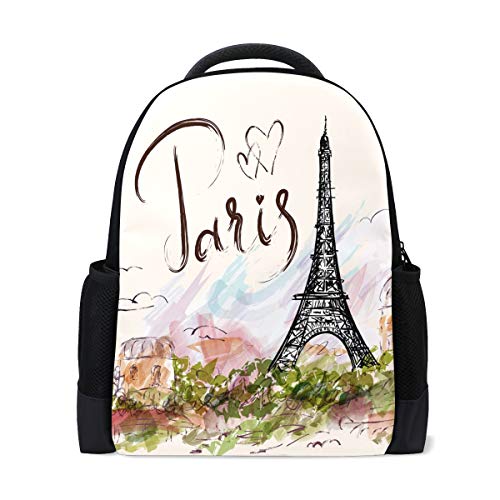 Frankreich Eiffelturm Reise Laptop Rucksack Schule Buch Tasche Europa Ölgemälde Frankreich Herz Causal Daypack Outdoor Business Wanderrucksäcke Camping Schultertaschen für Studenten Frauen Herren von Wamika