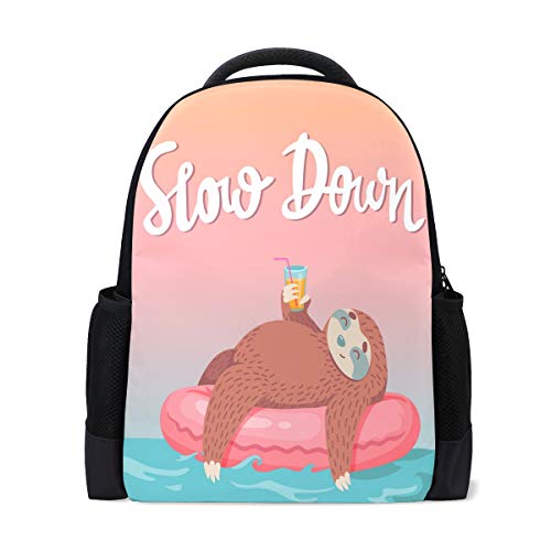 Handgezeichnete Faultier Reise Laptop Rucksack Schule Buch Tasche Tier Pink Pool Freizeitrucksack Outdoor Business Wanderrucksäcke Camping Schultertaschen für Studenten Frauen Herren von Fender