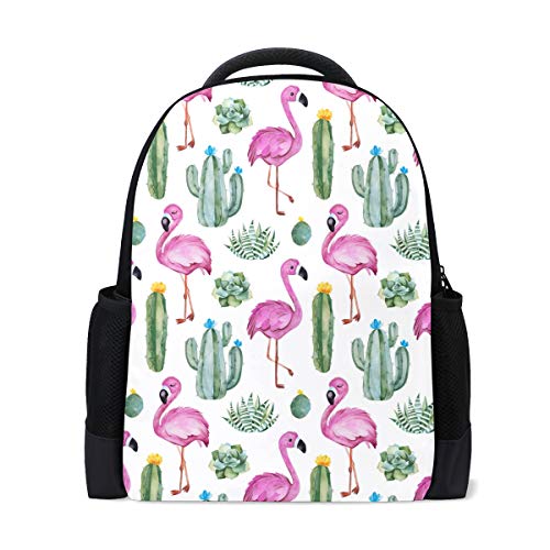 Kaktus Pink Flamingo Reise Laptop Rucksack Schule Buch Tasche Vogel Sukkulenten Freizeitrucksack Outdoor Business Wanderrucksäcke Camping Schultertaschen für Studenten Frauen Herren von Wamika