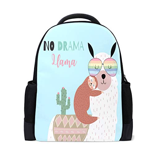 Llama Kakteen Faultier Reise Laptop Rucksack Schule Buch Tasche Lustige Tiere Alpaka grün Pflanze Freizeit Daypack Outdoor Business Wanderrucksäcke Camping Schultertaschen für Studenten Frauen Herren von Wamika