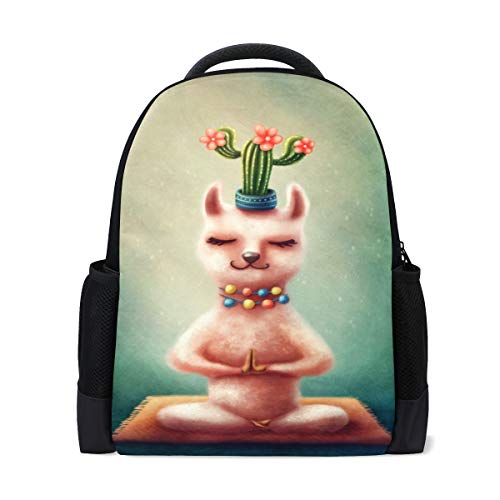 Llama Yoga Alpaka Reise Laptop Rucksack Schule Buch Tasche Blossom Kaktus Tier Causal Daypack Outdoor Business Wanderrucksäcke Camping Schultertaschen für Studenten Frauen Herren von Wamika