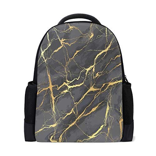 Marmor Goldene Textur Reise Laptop Rucksack Schule Buch Tasche Stone Splash abstrakte Tinte Causal Daypack Outdoor Business Wanderrucksäcke Camping Schultertaschen für Studenten Frauen Herren von Wamika