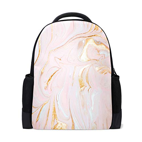 Marmor-Textur-Rucksack für Reisen, Laptop, Schule, Buchtasche, Pink, goldene Streifen, lässiger Tagesrucksack, Outdoor, Business, Wandern, Rucksäcke für Studenten, Frauen, Herren von Wamika