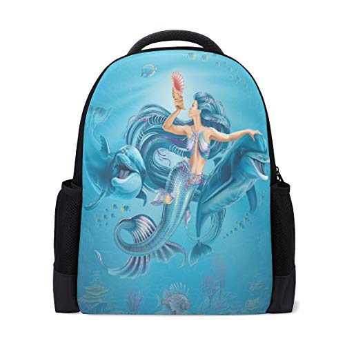 Mermaid Mädchen Delfine Reise Laptop Rucksack Schule Buch Tasche Marine Leben Fisch Ozean Unterwasser Freizeit Daypack Outdoor Business Wanderrucksäcke Camping Schultertaschen für Studenten Frauen Herren von Wamika