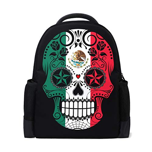 Mexikanischer Sugar Skull Reise Laptop Rucksack Schule Buch Tasche Kenia Flagge Rose Blumen Casual Daypack Outdoor Business Wanderrucksäcke Camping Schultertaschen für Studenten Frauen Herren von Wamika