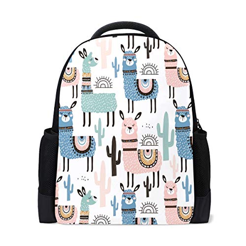 Niedlicher Llama Kakteen Reise Laptop Rucksack Schule Büchertasche Alpaka Tier Grün Sukkulenten Pflanzen Freizeit Daypack Outdoor Business Wanderrucksäcke Camping Schultertaschen für Studenten Frauen Herren von Fender