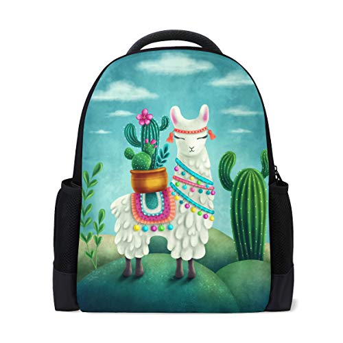 Niedlicher Llama Kakteen Reise Laptop Rucksack Schule Büchertasche Wüstenpflanze Alpaka Freizeitrucksack Outdoor Business Wanderrucksäcke Camping Schultertaschen für Studenten Frauen Herren von Wamika