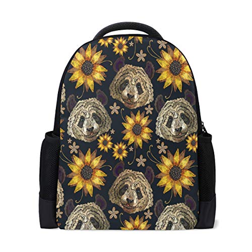 Panda Bear Head Reise Laptop Rucksack Schule Buch Tasche Blume Vintage Sonnenblumen Tier Freizeit Daypack Outdoor Business Wanderrucksäcke Camping Schultertaschen für Studenten Frauen Herren von Fender