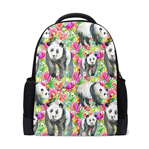 Panda Birds Reise Laptop Rucksack Schule Büchertasche Tier Tropical Pink Blume Causal Daypack Outdoor Business Wanderrucksäcke Camping Schultertaschen für Studenten Frauen Herren von Wamika
