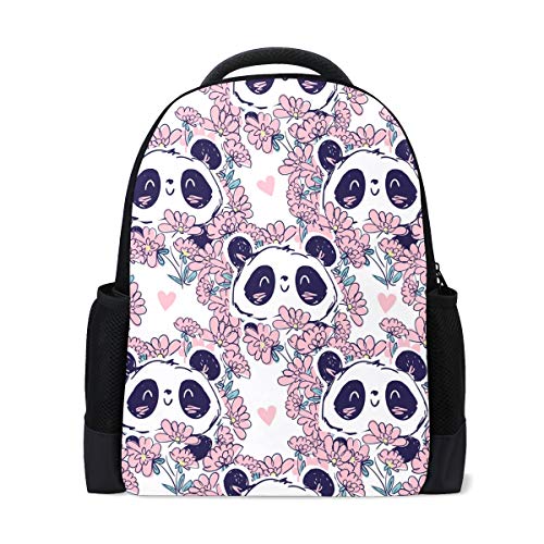 Pandabär Blumen Reise Laptop Rucksack Schule Buch Tasche Pink Floral Casual Daypack Outdoor Business Wanderrucksäcke Camping Schultertaschen für Studenten Frauen Herren von Wamika